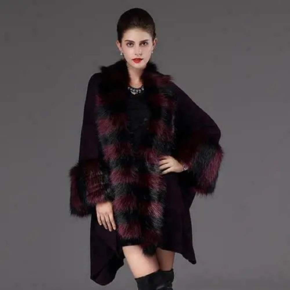 Mosnova Faux Fur Cape Coat - One Size